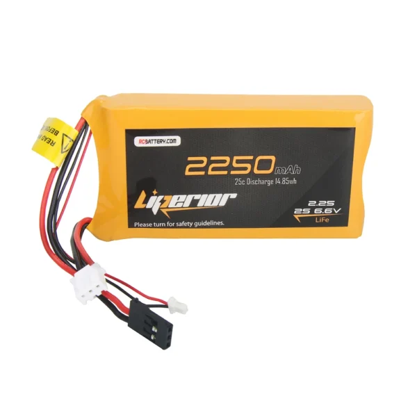 Batería LiFePO4 Liperior de 2250 mAh, 2S, 25 C, 6,6 V, con conector PH1.0 y enchufe Futaba
