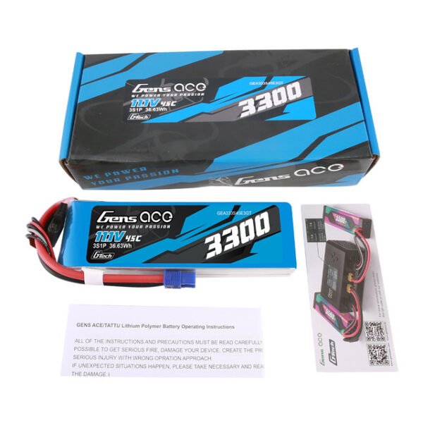 Batería Lipo G-tech de 3300 mAh, 3S, 45 C, 11,1 V y conector EC3 de Gens Ace - Imagen 3