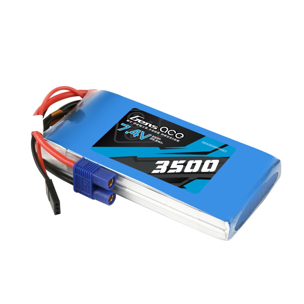 Batería Lipo Gens ace 3500mAh 2S 7.4V RX con conector JR y EC3
