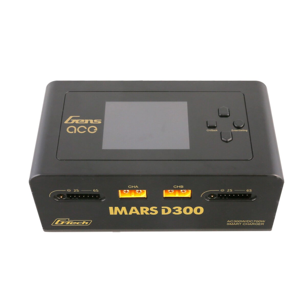 Cargador de batería RC Gens ace iMars D300 G-Tech Channel AC/DC 300W/700W (negro EE. UU.)