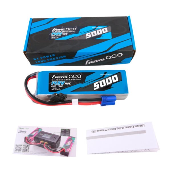 Batería Lipo G-tech Gens ace de 5000 mAh, 4 s, 45 C, 14,8 V y con conector EC5 - Imagen 2