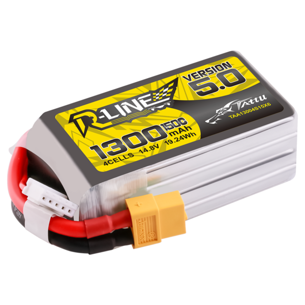 Batería de polímero de litio Tattu R-Line versión 5.0 de 1300 mAh, 4S, 14,8 V, 150 C y conector XT60