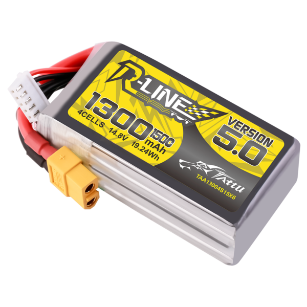 Batería de polímero de litio Tattu R-Line versión 5.0 de 1300 mAh, 4S, 14,8 V, 150 C y conector XT60 - Imagen 4