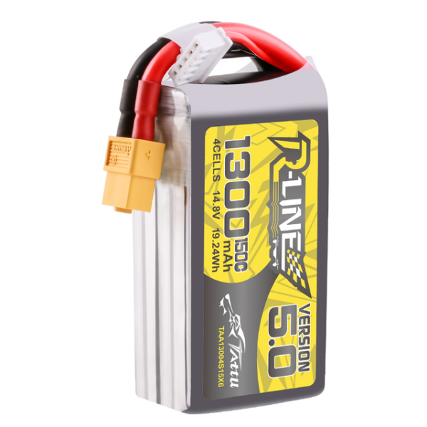 Batería de polímero de litio Tattu R-Line versión 5.0 de 1300 mAh, 4S, 14,8 V, 150 C y conector XT60 - Imagen 5