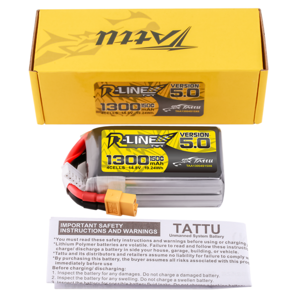 Batería de polímero de litio Tattu R-Line versión 5.0 de 1300 mAh, 4S, 14,8 V, 150 C y conector XT60 - Imagen 2