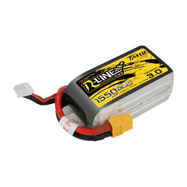 Batería de polímero de litio Tattu 1550 mAh, 4S, 120 C, 14,8 V, versión R-Line 3.0 con conector XT60