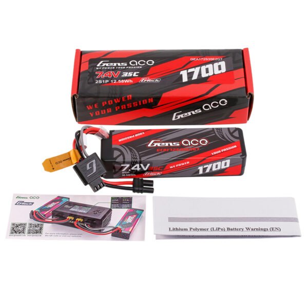 Batería Lipo rígida Gens ace de 1700 mAh, 2S, 35 C, 7,4 V, G-Tech, con conector IEC2 - Imagen 2