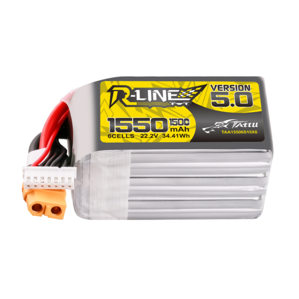 Batería de polímero de litio Tattu R-Line versión 5.0 de 1550 mAh, 6S, 150 C, 22,2 V y conector XT60 - Imagen 6