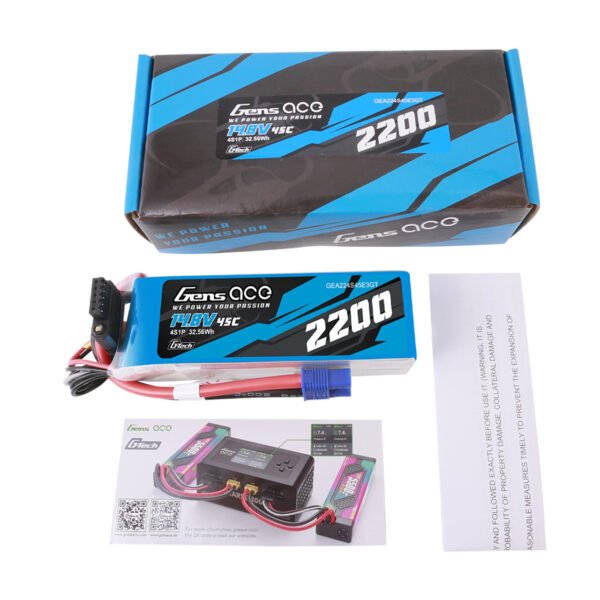 Batería Lipo G-Tech Gens ace de 2200 mAh, 4 s, 45 C, 14,8 V y conector EC3 - Imagen 2