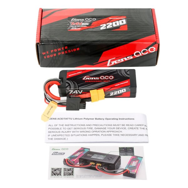 Batería Lipo G-tech rígida Gens ace de 2200 mAh, 2S, 60 C, 7,4 V y conector XT60 - Imagen 2