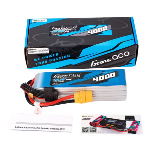 Batería de polímero de litio Gens ace G-Tech 6S de 4000 mAh, 60 C y 22,2 V con conector XT90 - Imagen 2