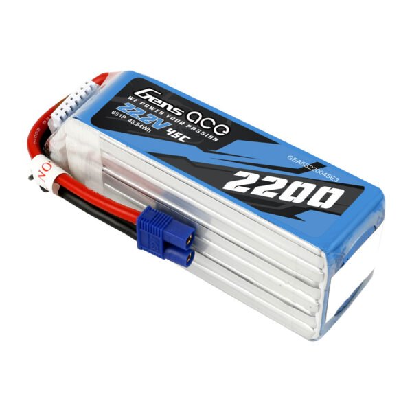 Batería de polímero de litio Gens ace de 2200 mAh, 6S, 45 C, 22,2 V y conector EC3 - Imagen 6