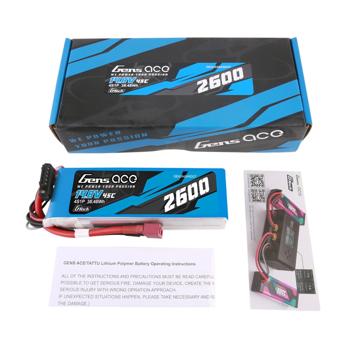 Batería Lipo G-tech Gens ace de 2600 mAh, 45 C, 4S, 14,8 V y conector Deans - Imagen 2