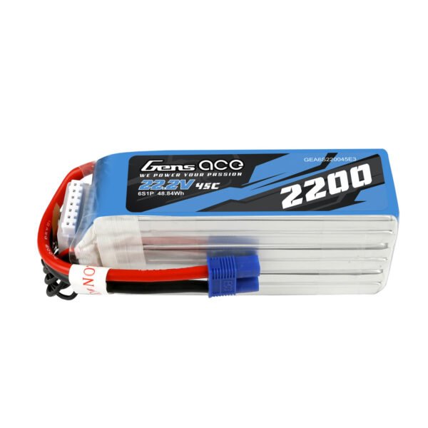 Batería de polímero de litio Gens ace de 2200 mAh, 6S, 45 C, 22,2 V y conector EC3 - Imagen 3