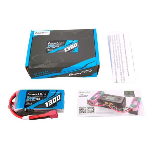 Batería Lipo Gens ace de 1300 mAh, 2S, 7,4 V, 45 C, G-tech, con conector Deans
