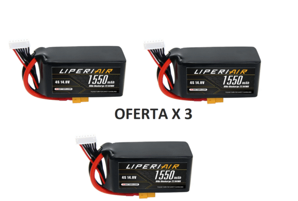Batería Lipo LiperiAir de 1550 mAh, 4S, 75 C, 14,8 V, con conector XT60 para avión, helicóptero, dron y coche RC