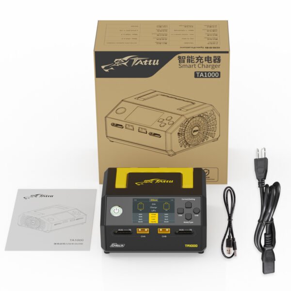 Cargador de doble canal Tattu TA1000 G-Tech de 25 A x 2, 1000 W para baterías de drones 1S-7S