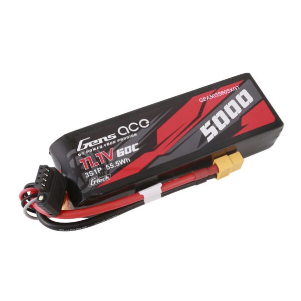 Batería Lipo de tamaño corto Gens ace de 5000 mAh, 3S, 60 C, 11,1 V, G-Tech, con conector XT60