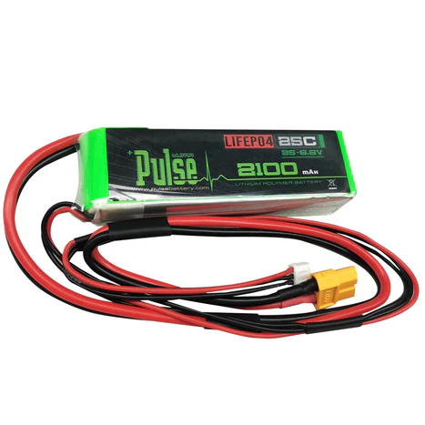 Batería LiFePO4 Pulse de 2100 mAh, 2S, 6,6 V, 25 C, con receptor y conector XT60