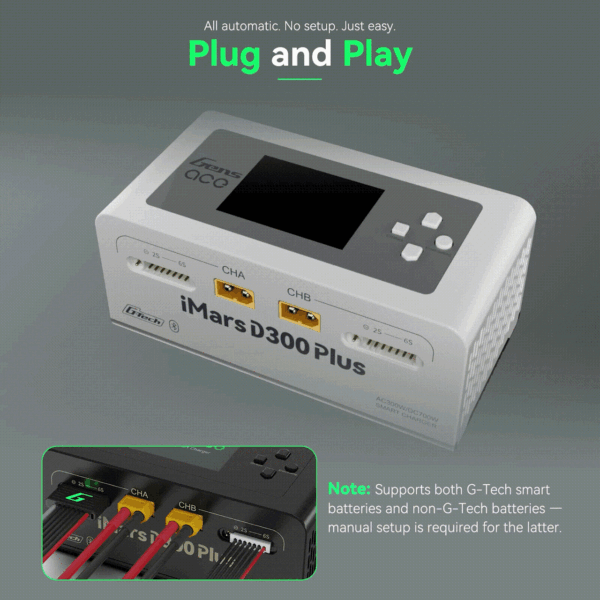 Cargador inteligente Gens ace iMars D300 Plus | Control por aplicación Bluetooth | G-Tech | Doble canal | Blanco