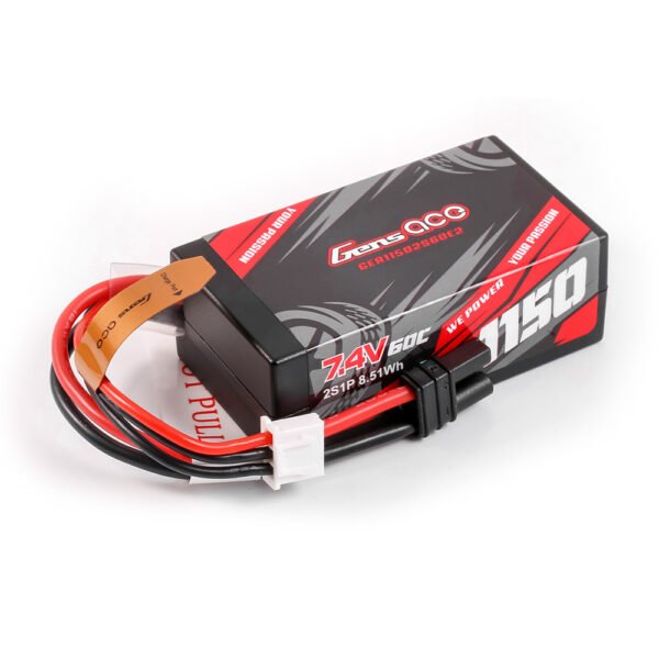 Batería Lipo Gens ace de 1150 mAh, 2S, 60 C, 7,4 V, con carcasa rígida y conector IEC2