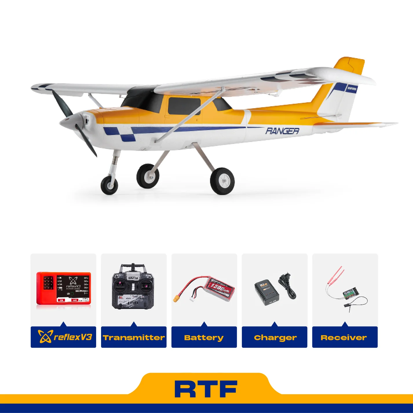 Avion FMS Ranger EP V2 de 1220 mm con estabilizador réflex V3 RTF Amarillo